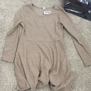 Old Navy Ribbed Beige Long Sleeve Dress